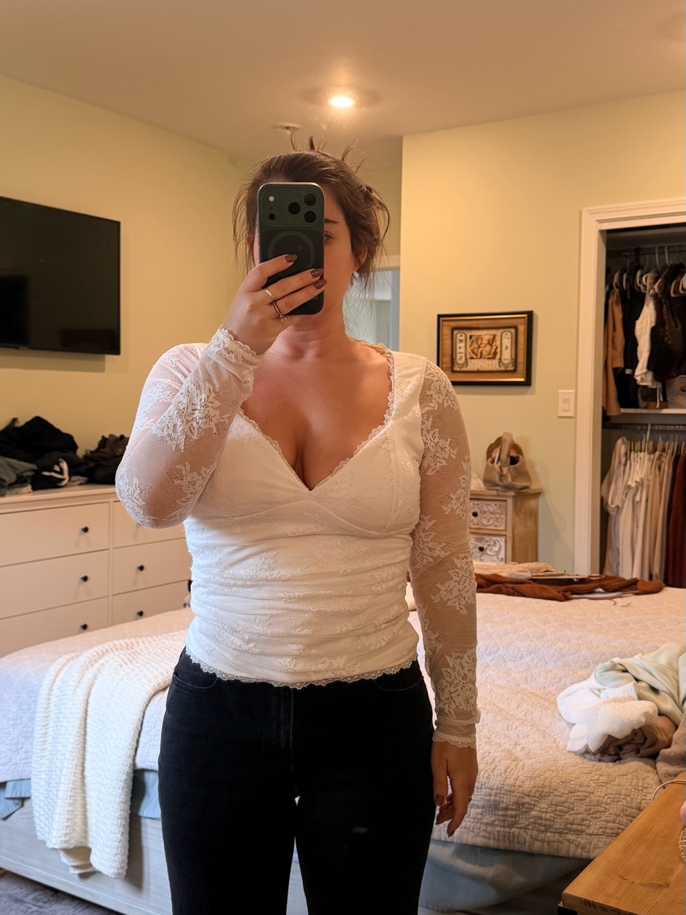 Abercrombie & Fitch White Lace Wrap-Style Long Sleeve Camisole